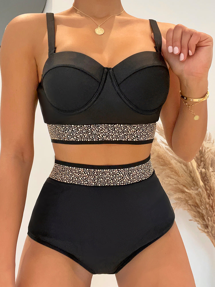 Solid Patchwork Underwire Bikini