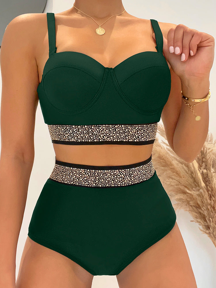 Solid Patchwork Underwire Bikini